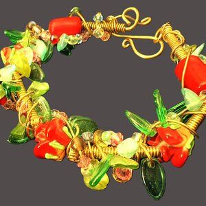 Artisan-Made Gold and Jeweled Colorful Bracelet NWOT